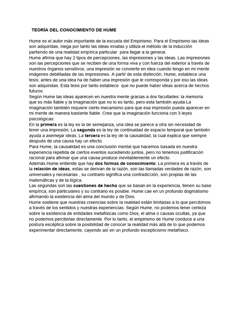 Teoría del Conocimiento y Ética de Hume | PDF | David Hume | Empirismo