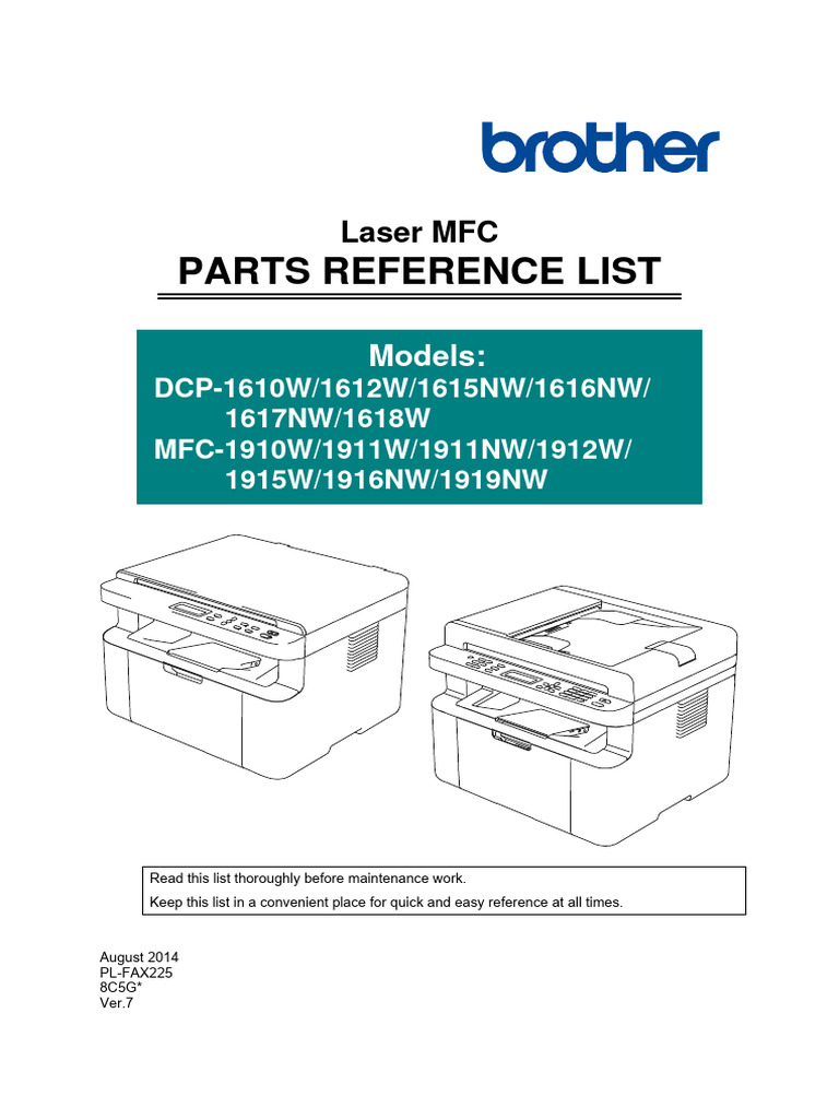 Brother DCP-1617NW Parts Reference Guide | PDF | Power Supply ...