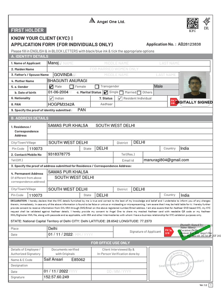 Individual KYC Application Form Guide | PDF | Identity Document | Stocks