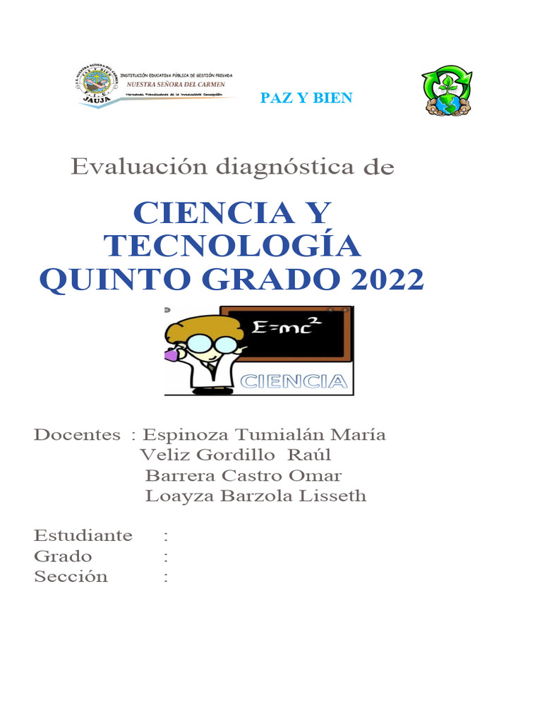 Evaluación Ciencia y Tecnología 5° Grado | PDF | Investigación ...