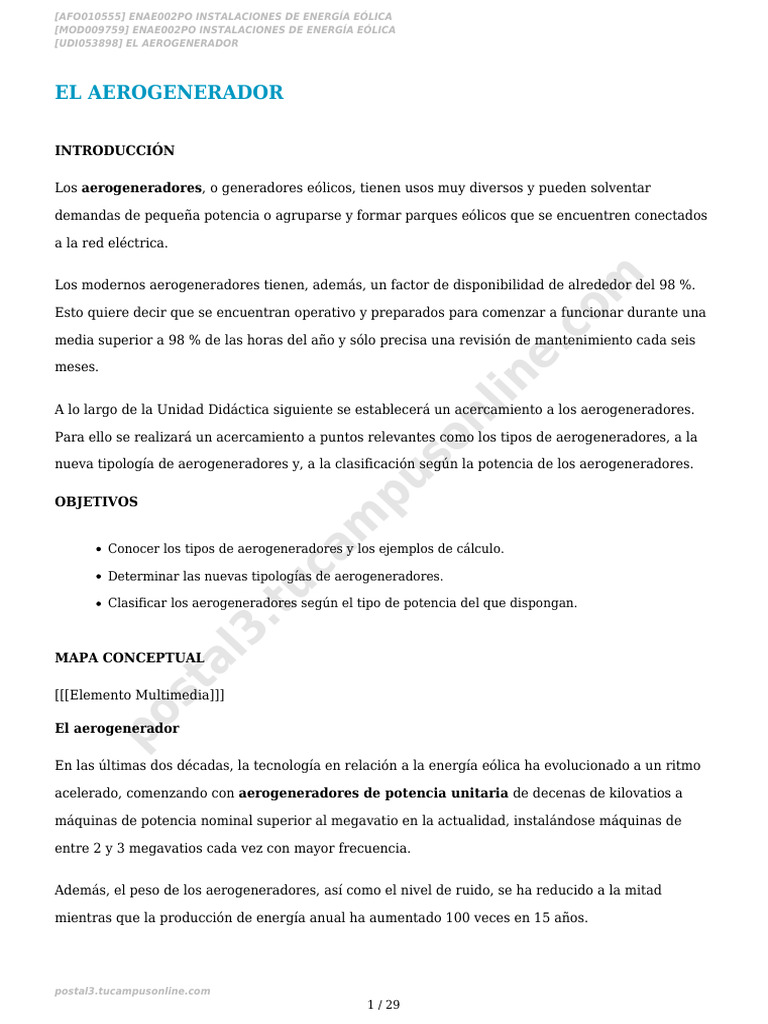 El Aerogenerador | PDF | Energía eólica | Turbina