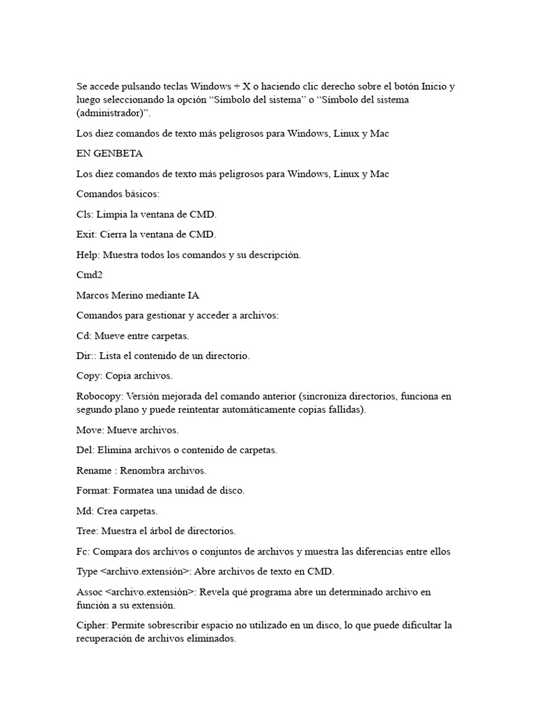 Comandos esenciales de Windows PDF | PDF | Archivo de computadora ...