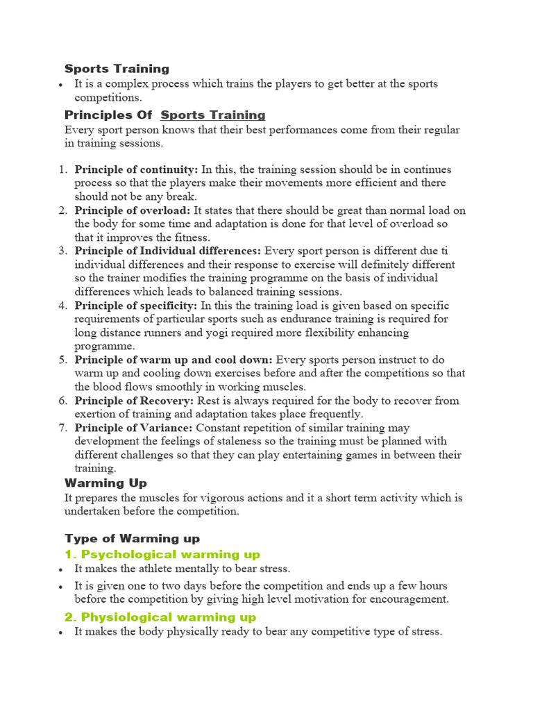 Principles and Importance of Sports Training | PDF | Physical Fitness ...