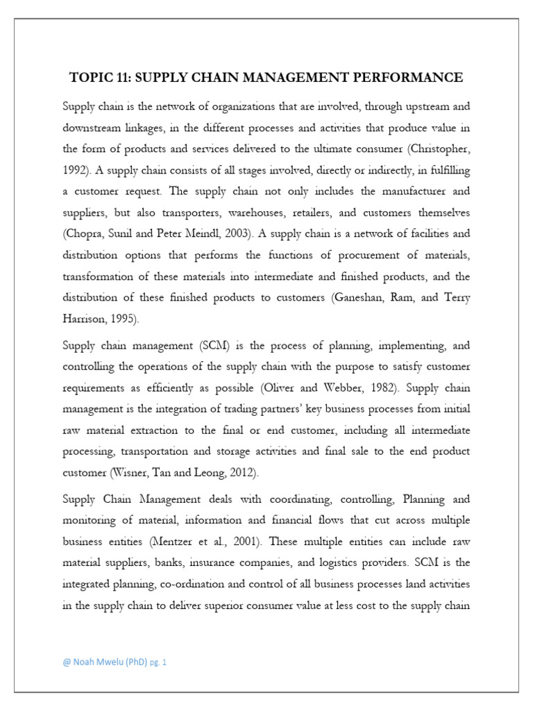 Supply Chain Management Performance Metrics | PDF | Supply Chain ...