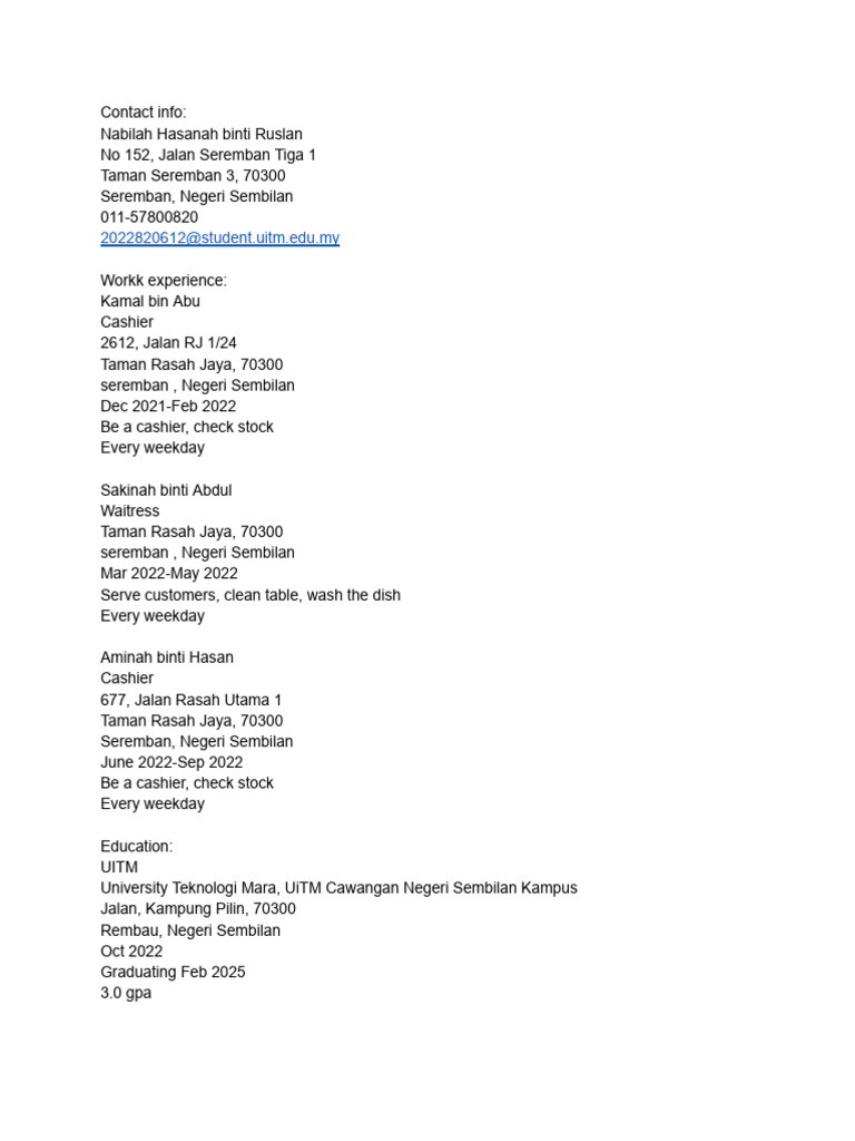 Nabilah Hasanah's Resume and Experience | PDF | Career & Growth