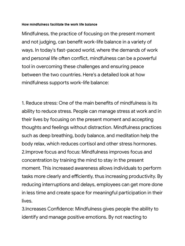 How Mindfulness Facilitate The Work Life Balance - 1 | PDF ...