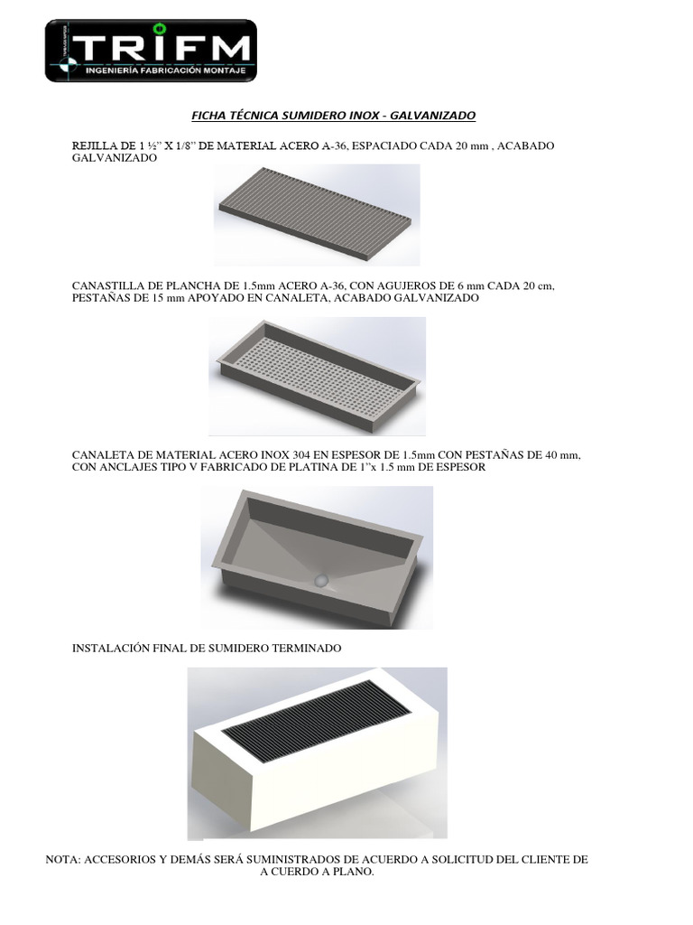 FICHA TECNICA DE SUMIDERO | PDF