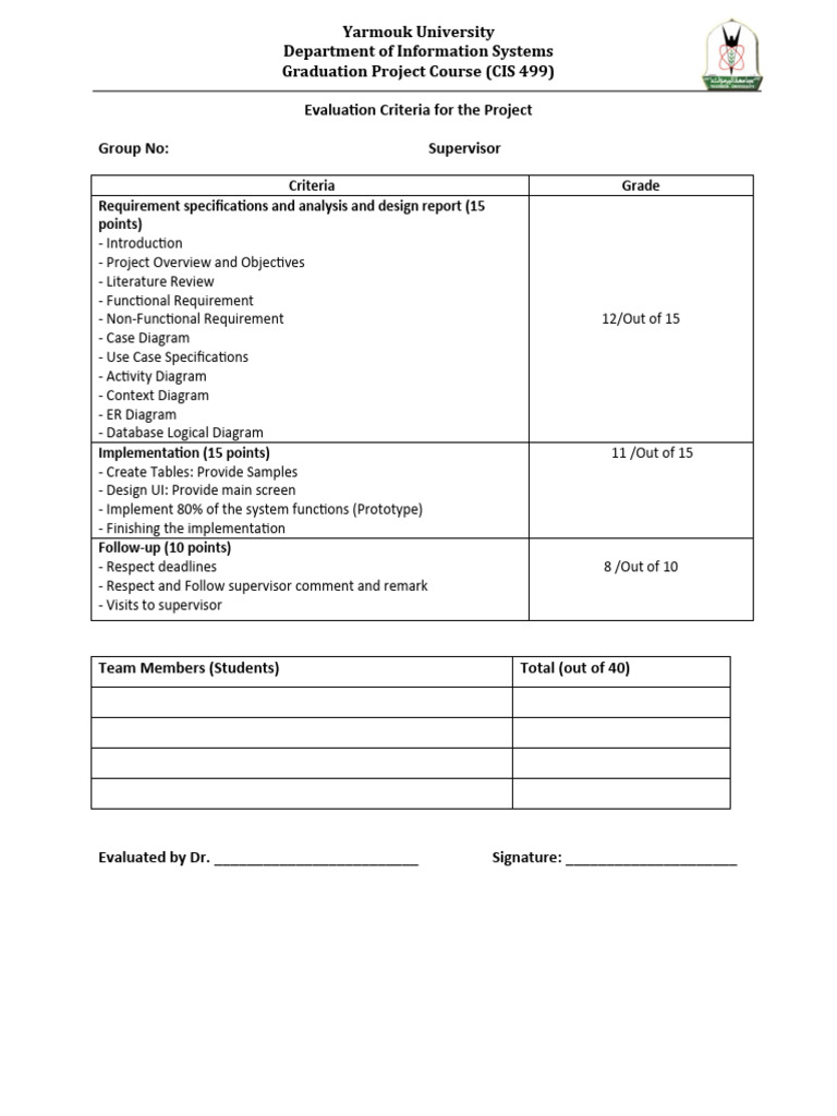 Project Evaluation Criteria | PDF