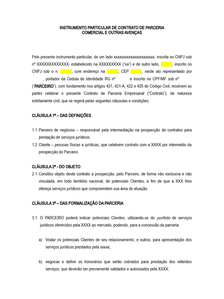 Contrato de Parceria Empresarial | PDF | Direito Privado | Direito ...