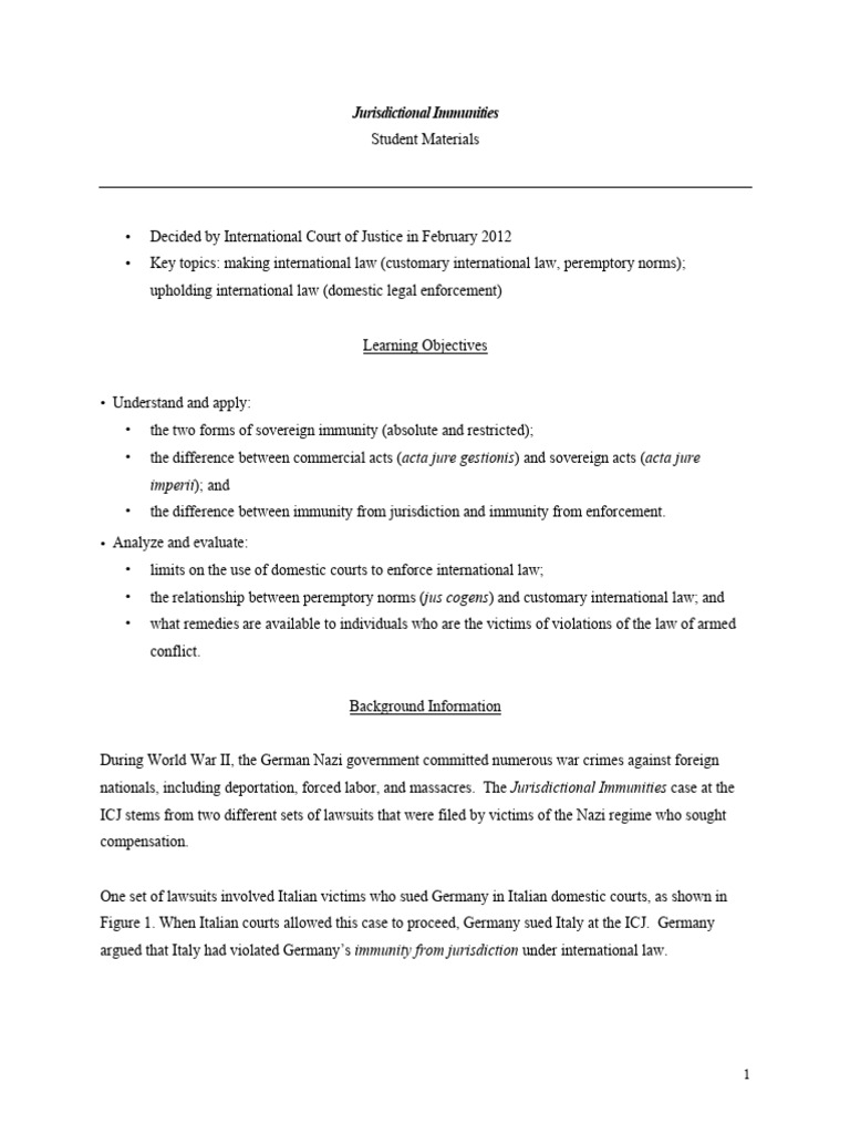 Jurisdictional Immunities in ICJ Case | PDF | International Law ...