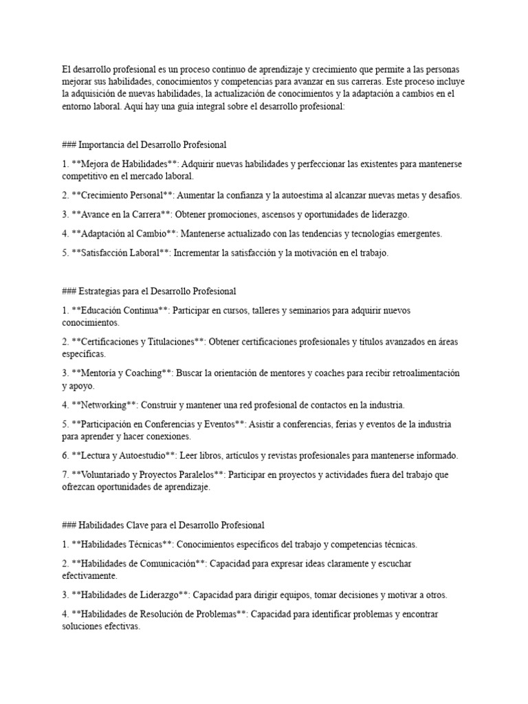 El Desarrollo Profesional Es Un Proceso Continuo De Aprendizaje Y