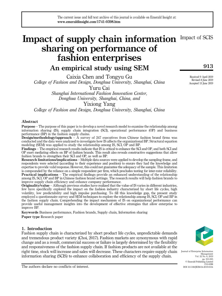 Impact of Supply Chain Information Sharing On Performance of Fashion ...