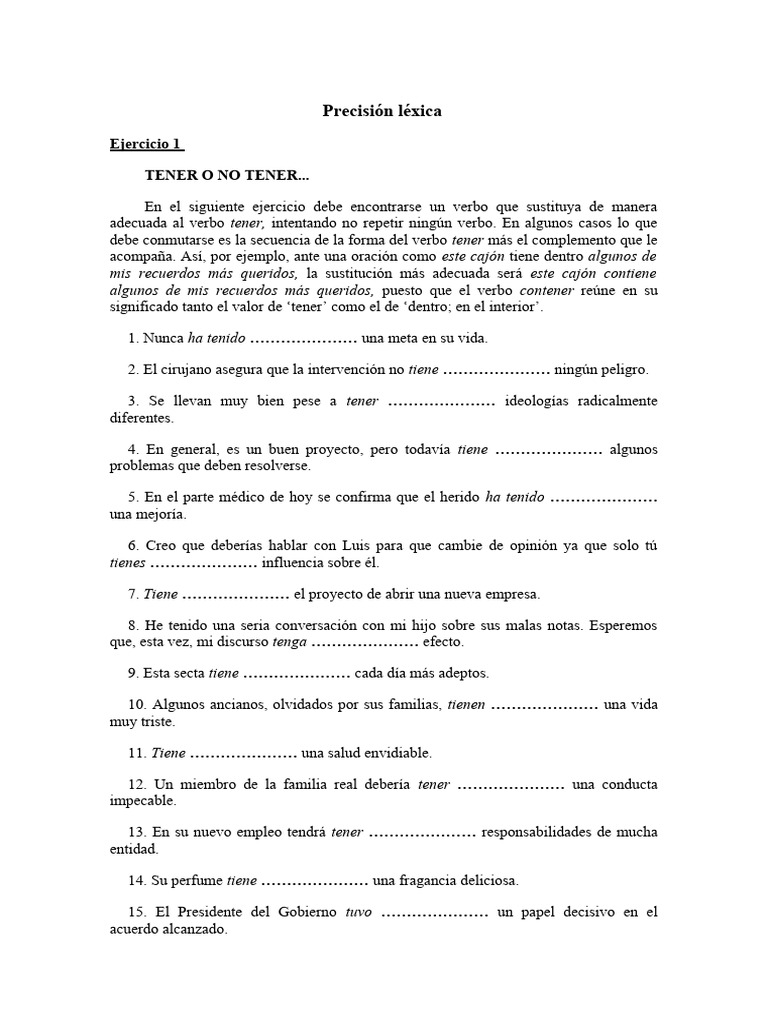Ejercicios de precisión léxica y verbos | PDF | Verbo