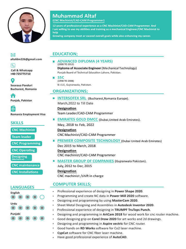 CNC Machinist & CAD-CAM Programmer Resume | PDF | Numerical Control ...