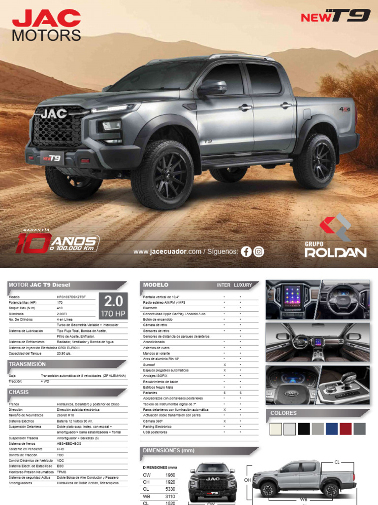 Especificaciones del JAC T9 2025 | PDF | Tecnologías automotrices ...