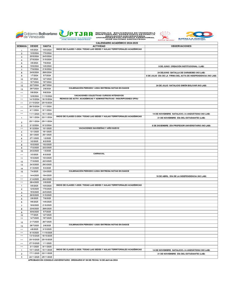 Calendario Académico 2024-2025 | PDF | América del Sur