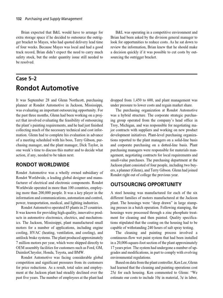 Case 5.2 Rondot Automotive | PDF | Outsourcing | Paint