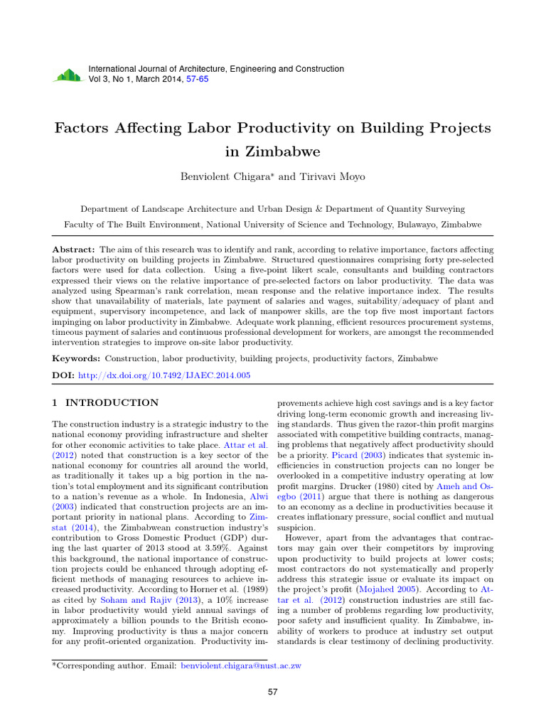 Factors Influencing Construction Productivity | PDF | Labour Economics ...