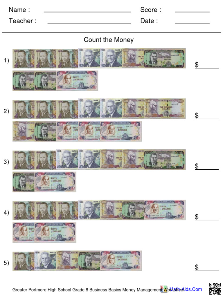 Grade 8 Money Management Worksheet | PDF
