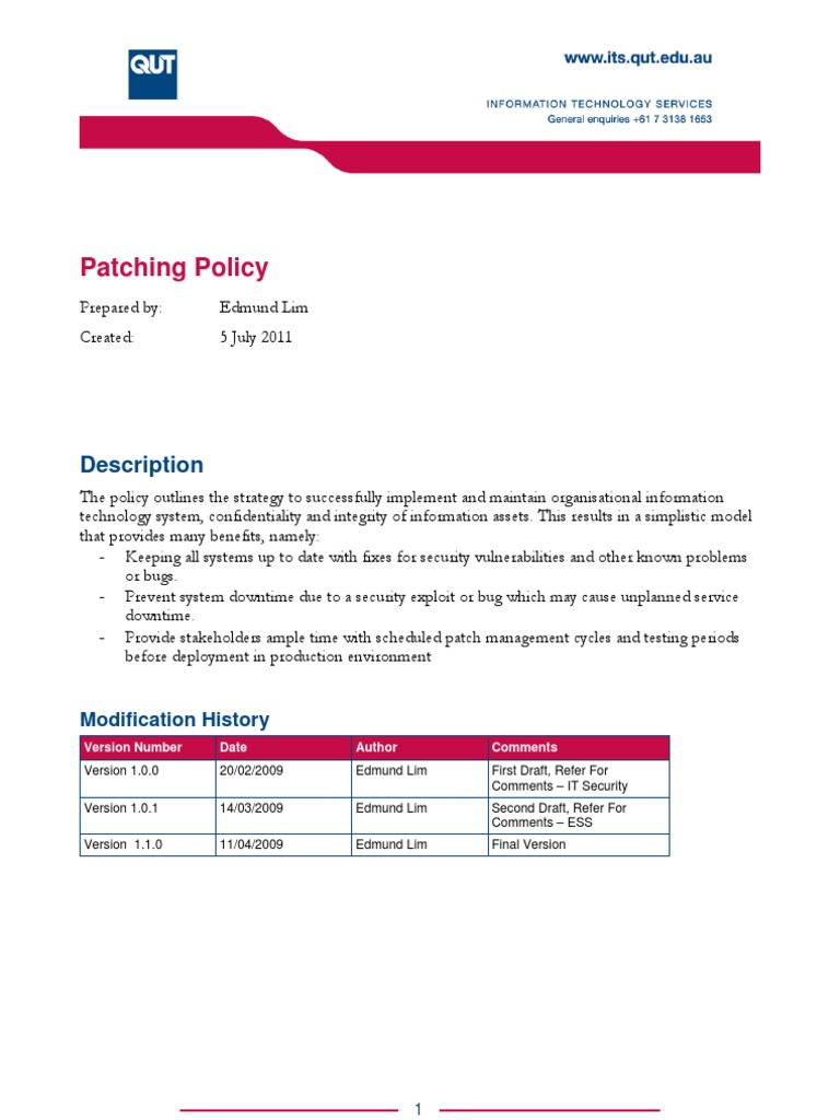 ESS Patching Policy Overview | PDF | Vulnerability (Computing ...