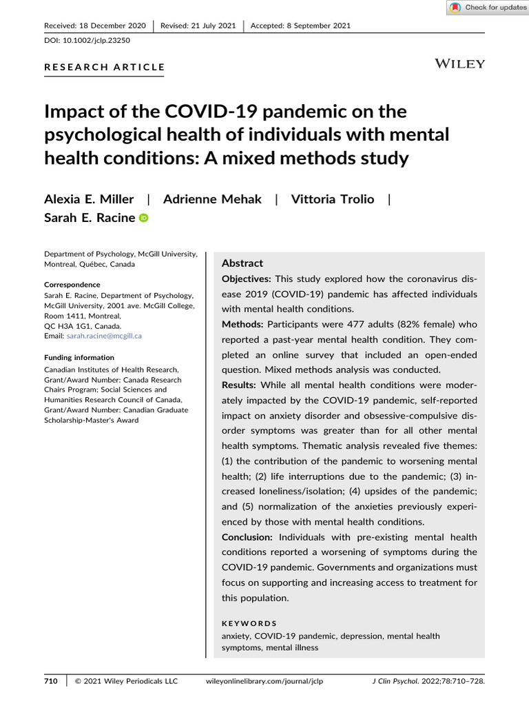 COVID-19's Impact on Mental Health Conditions | PDF | Mental Disorder ...