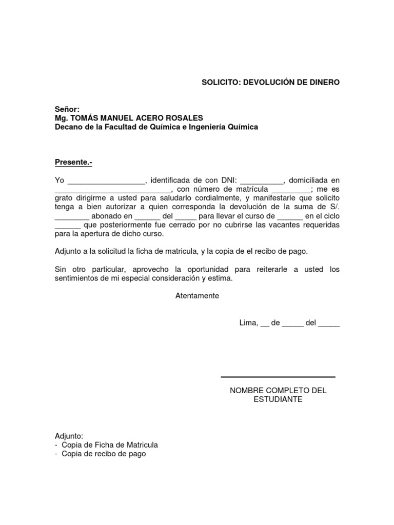 Carta De Devolucion De Dinero A Una Persona Word Y Soalan