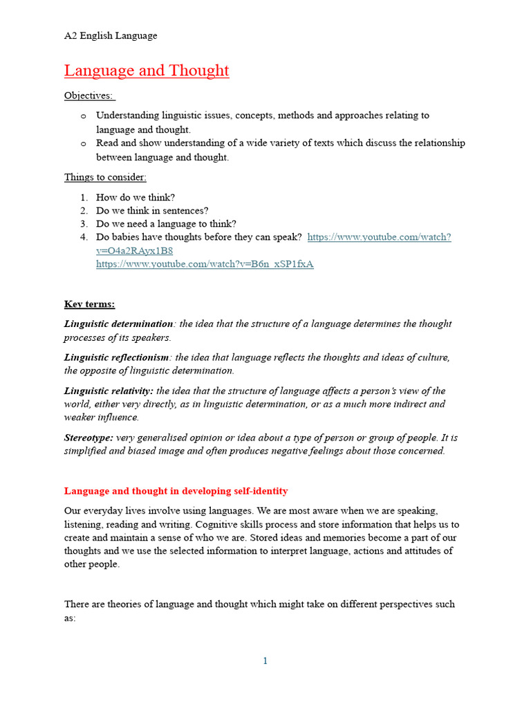 Language and Thought: Key Theories Explained | PDF | Thought | Linguistics