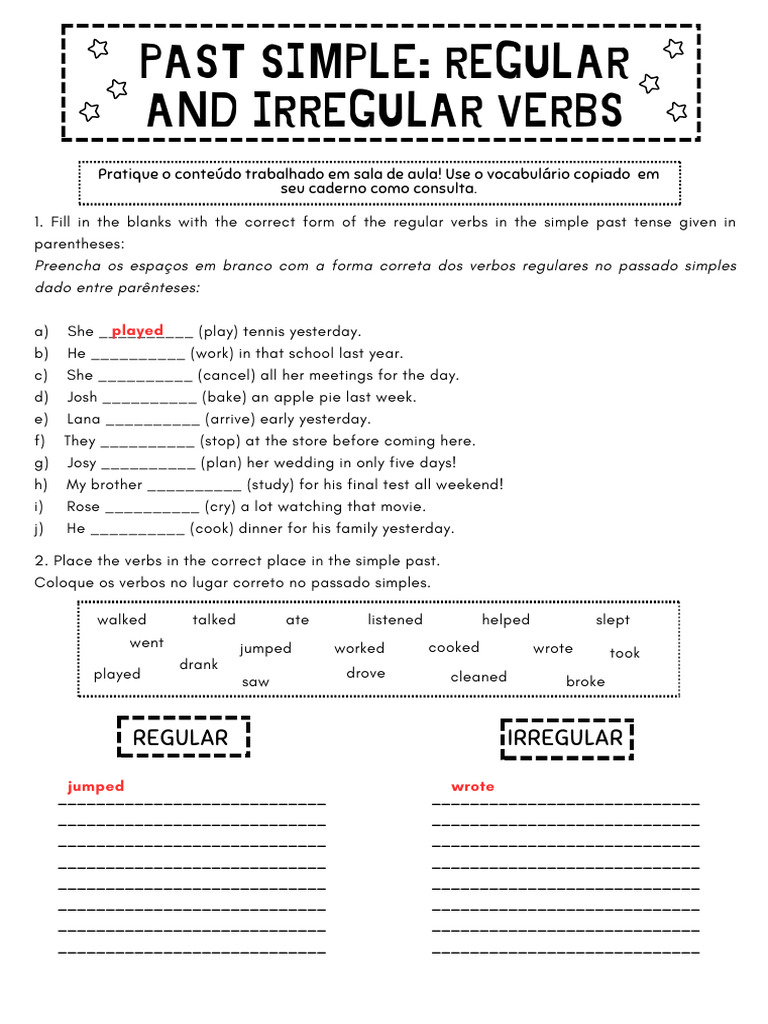 Past Simple: Regular & Irregular Verbs Practice | PDF | Grammatical ...