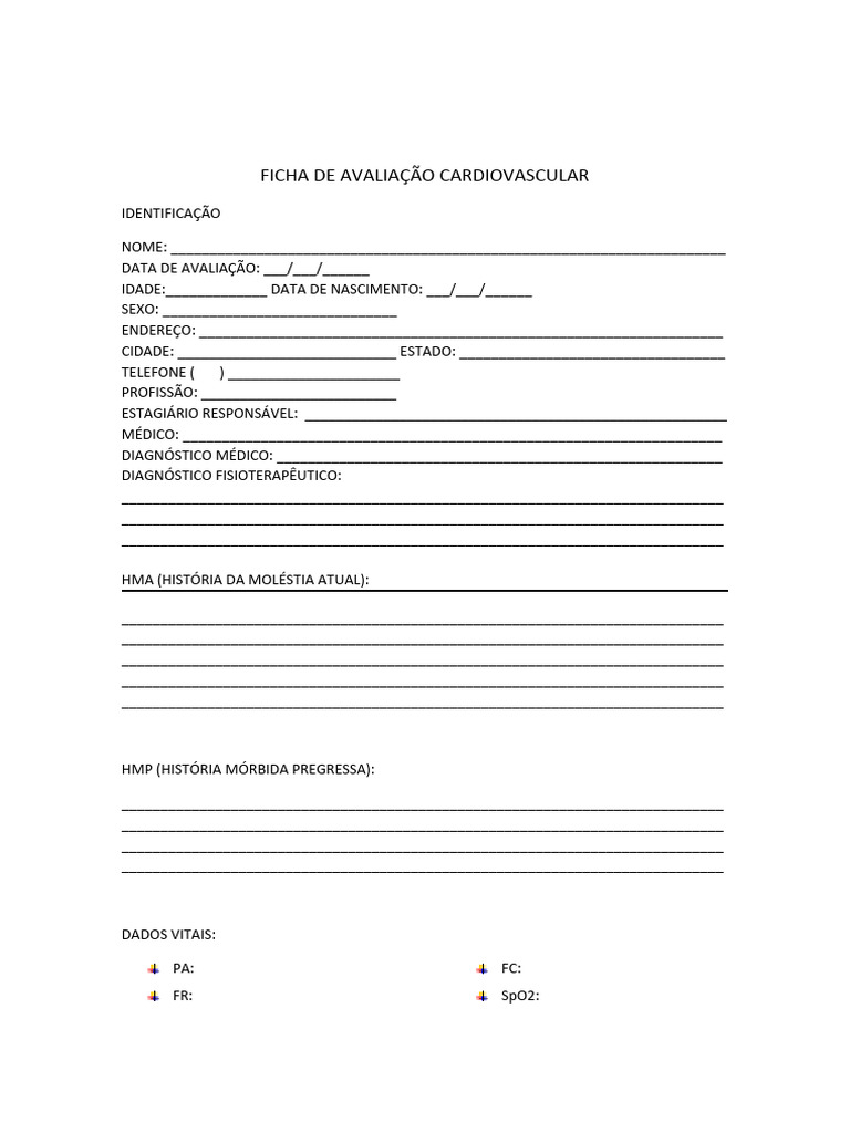 Ficha de Avaliação Cardiovascular Completa | PDF | Medicina Clínica ...