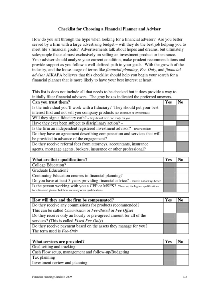 Financial Advisor Selection Checklist | PDF | Financial Adviser ...