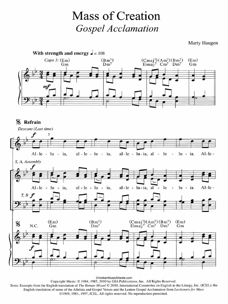Marty Haugen - Mass of Creation Gospel Acclamation Alleluia (Piano in