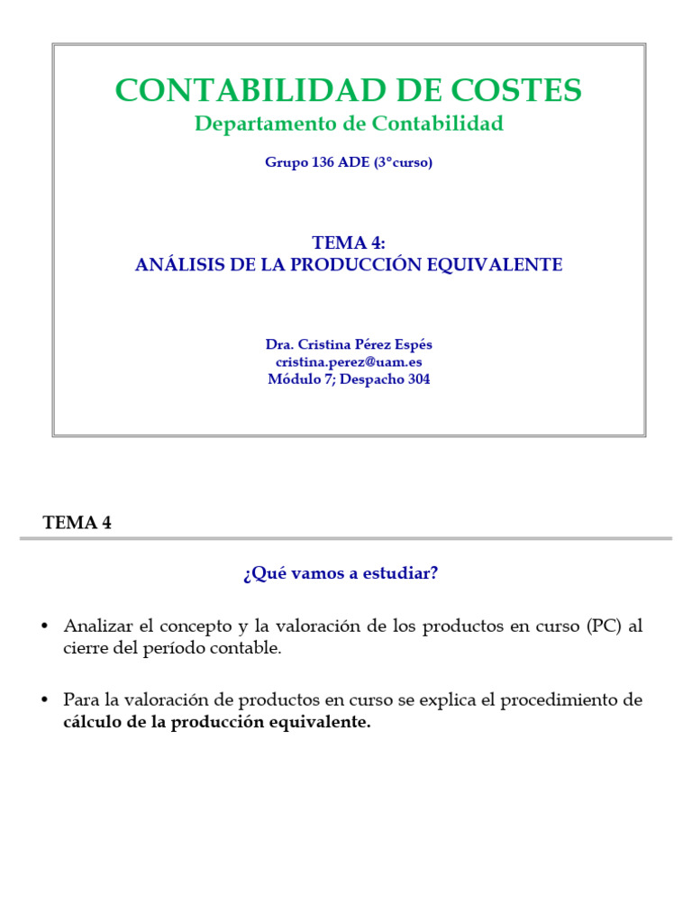 Análisis de Producción Equivalente en Costes | PDF | Business ...