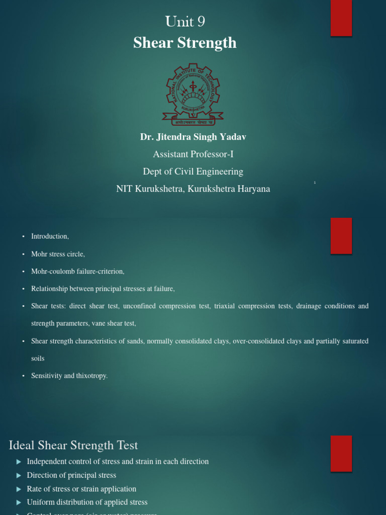 Unit 09 Shear Strength Part 3 Pdf Strength Of Materials Stress