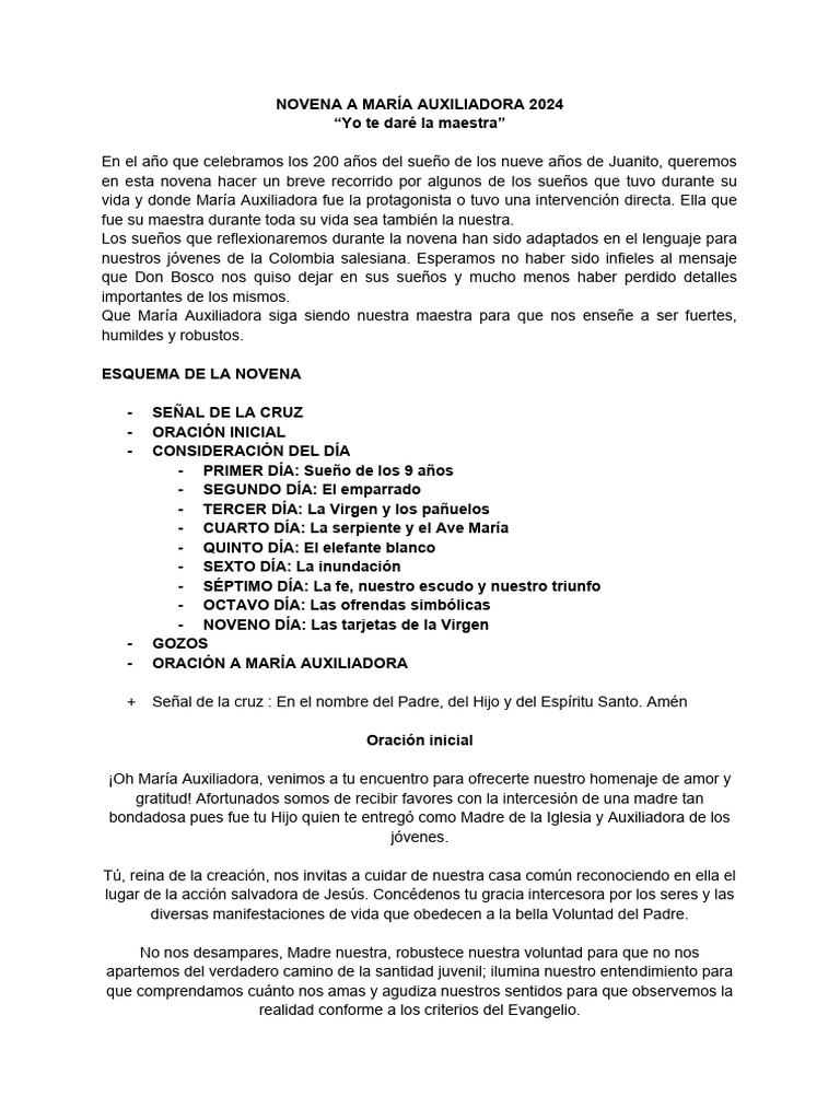 Novena a María Auxiliadora 2024 | PDF | María, madre de Jesús | Intercesión
