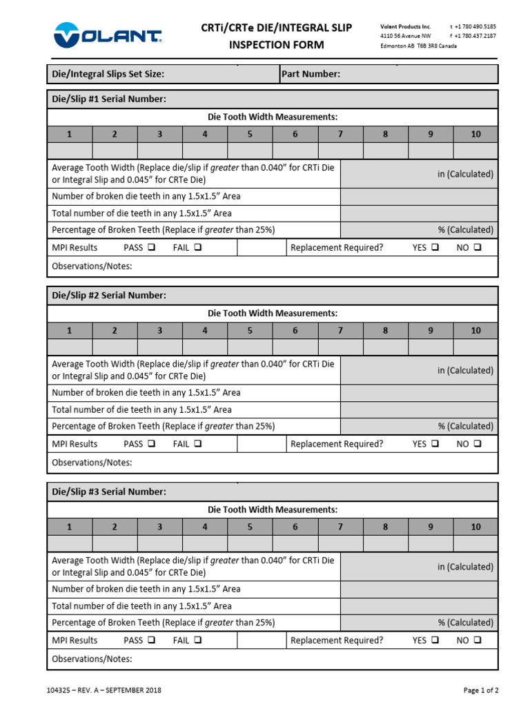 104325A-CRTi, CRTe Die, Integral Slip Inspection Form | PDF