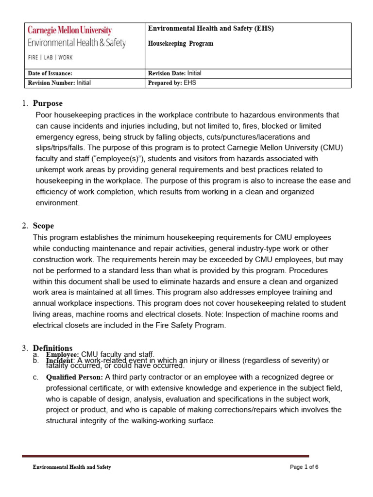 Housekeeping Program Overview | PDF | Housekeeping | Occupational ...