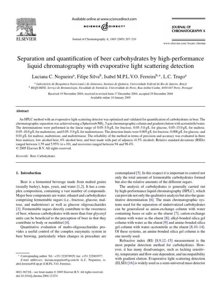 HPLC Method for Beer Carbohydrate Analysis | PDF | High Performance ...