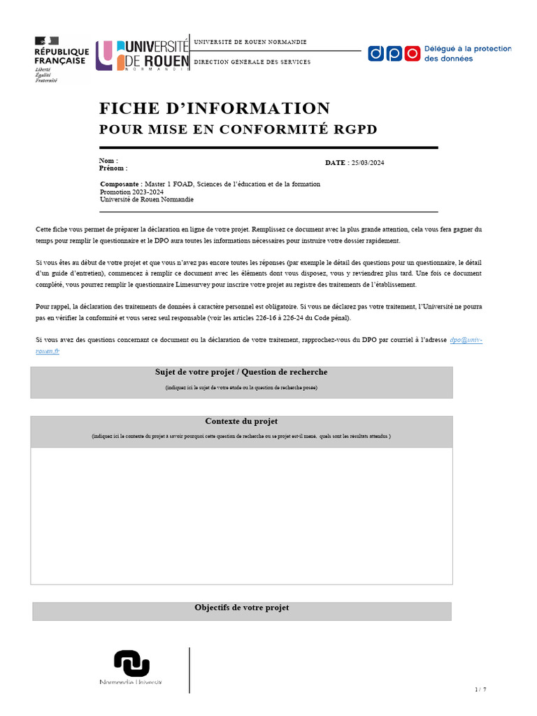 Fiche de conformité RGPD pour projet éducatif | PDF | Consentement ...