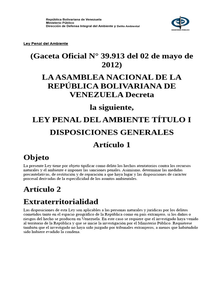 Ley Penal del Ambiente en Venezuela | PDF | Castigos | Multa (pena)