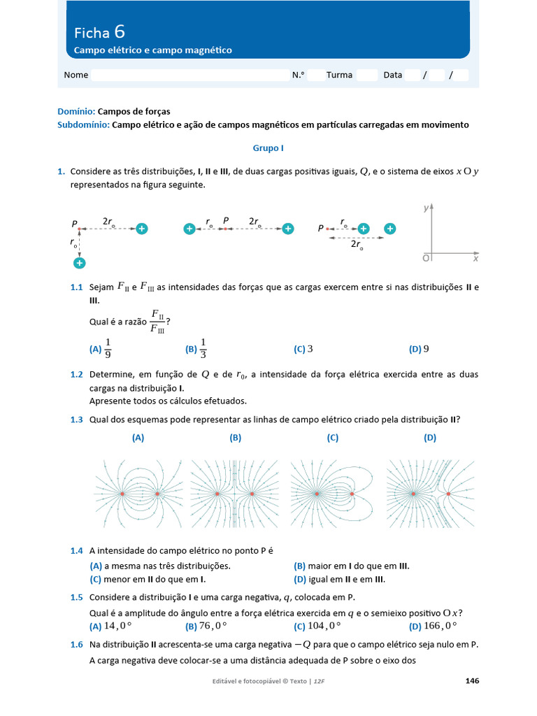 Campos Elétricos e Magnéticos: Exercícios e Teoria | PDF | Campo ...