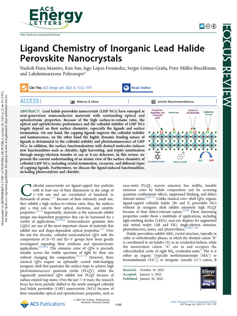 Ligand Chemistry of Inorganic Lead Halide Perovskite Nanocrystals | PDF ...