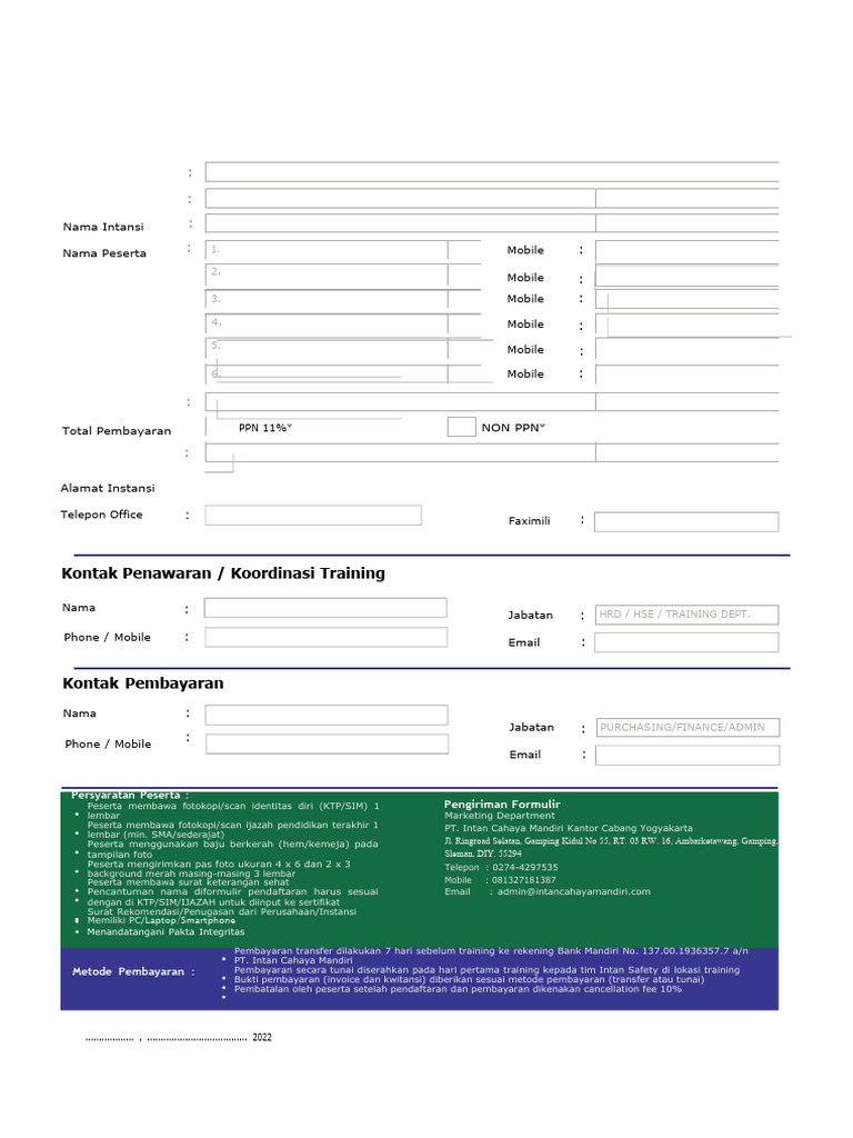 Formulir Pendaftaran Training Intan Safety | PDF | Karier ...