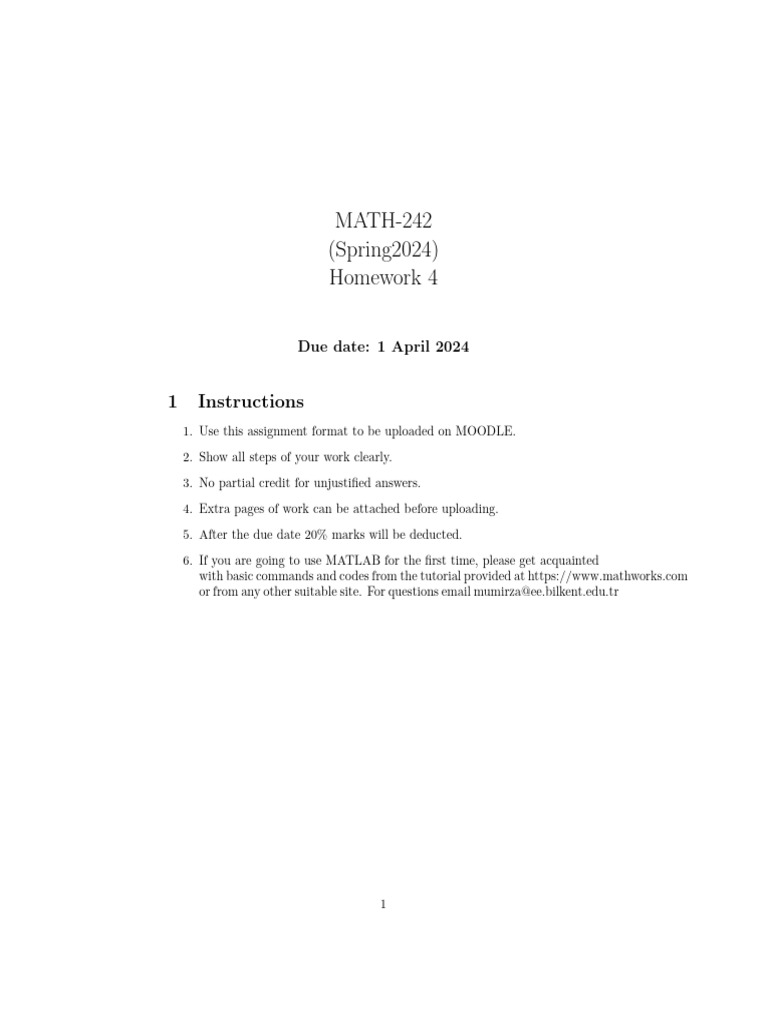 MATH-242 Spring 2024 Homework 4 | PDF | Mathematical Analysis | Applied ...