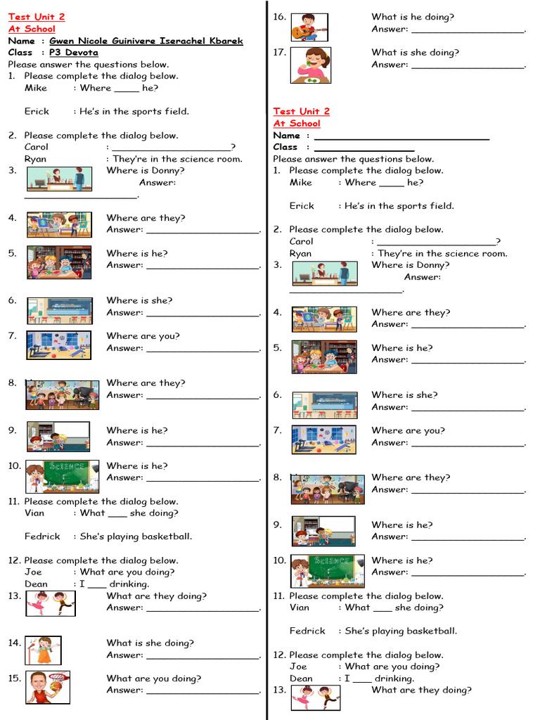 School Dialog Completion Test | PDF