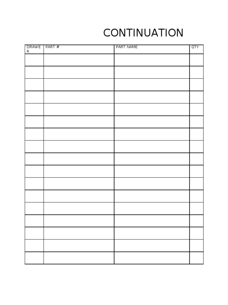 Continuation of Drawer Parts List | PDF