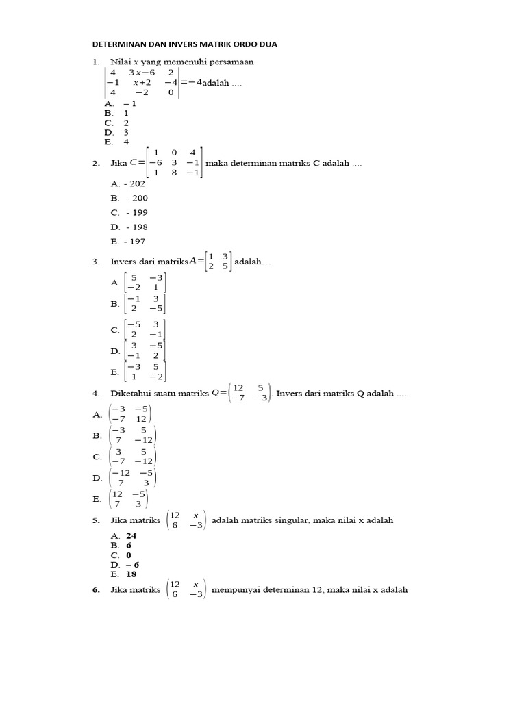 Determinan dan Invers Matriks 2x2 | PDF | Metode & Bahan Ajar