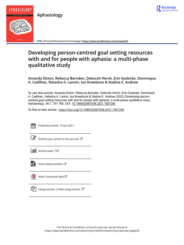 Person-Centred Goal Setting for Aphasia | PDF | Physical Therapy | Aphasia
