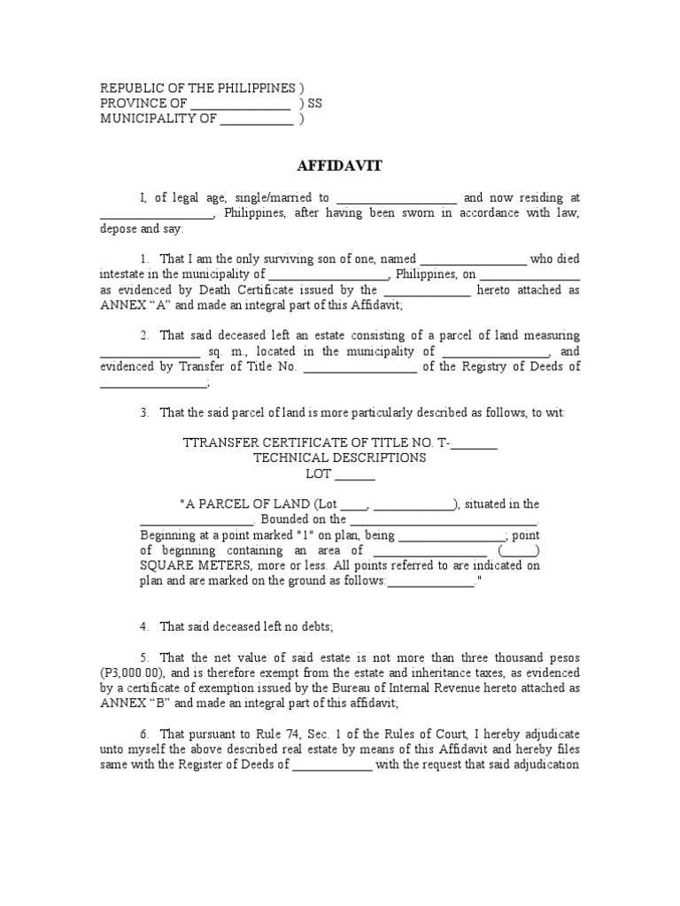 Affidavit of Adjudication by Sole Heir