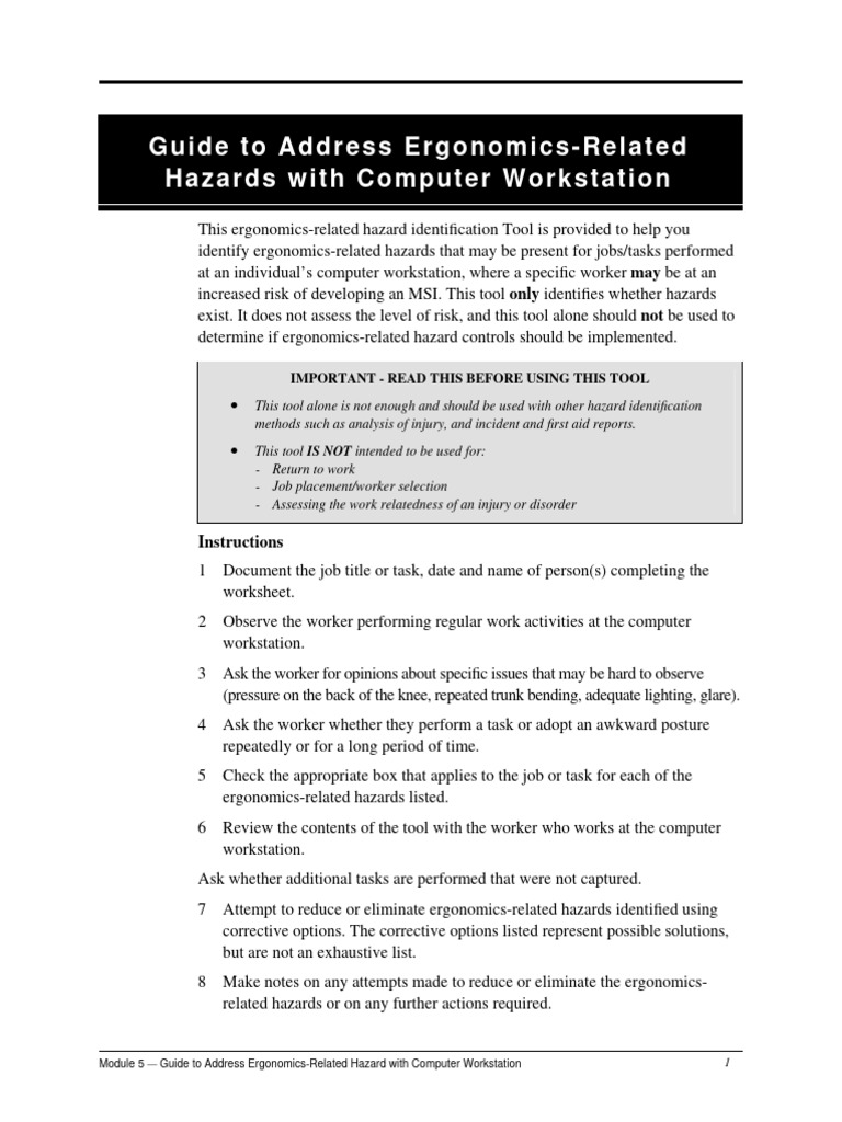 Ergonomics Guide for Computer Workstations | PDF | Chair | Computer ...