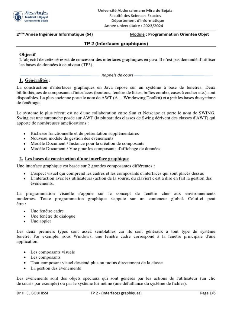 Interfaces Graphiques en Java : TP 2 | PDF | Interface graphique | Java ...